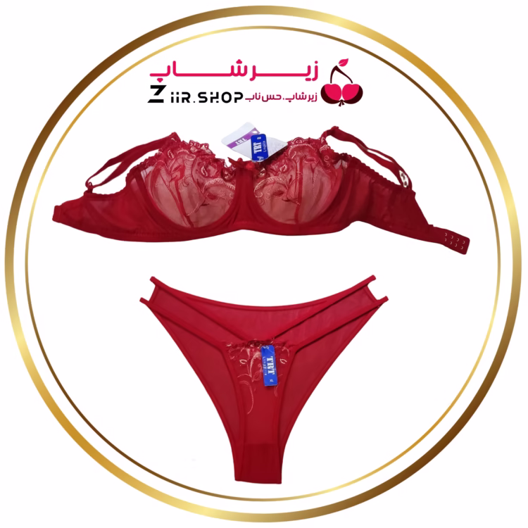 ست لباس زیر زنانه قرمز گیپور مدل فانتزی