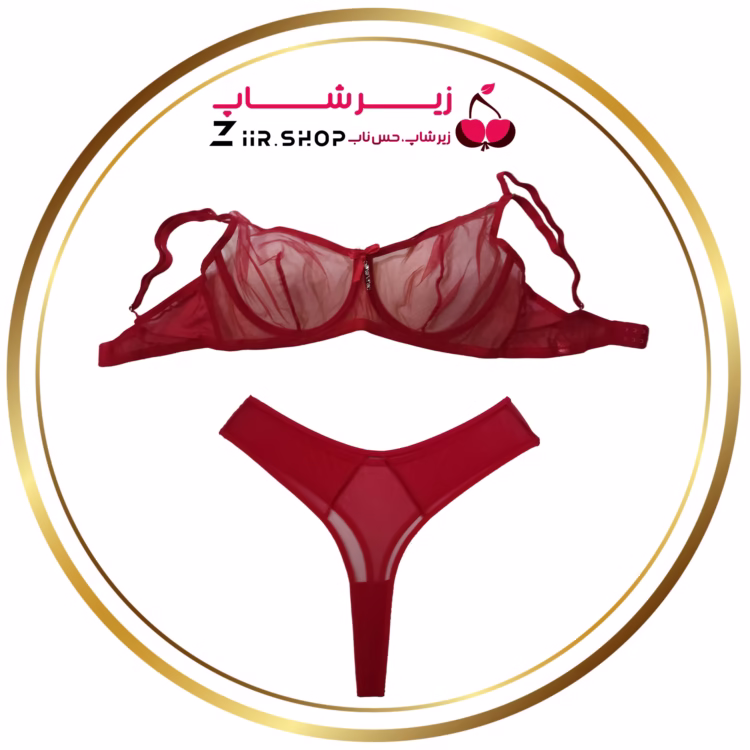 ست لباس زیر فانتزی زنانه قرمز توری شفاف